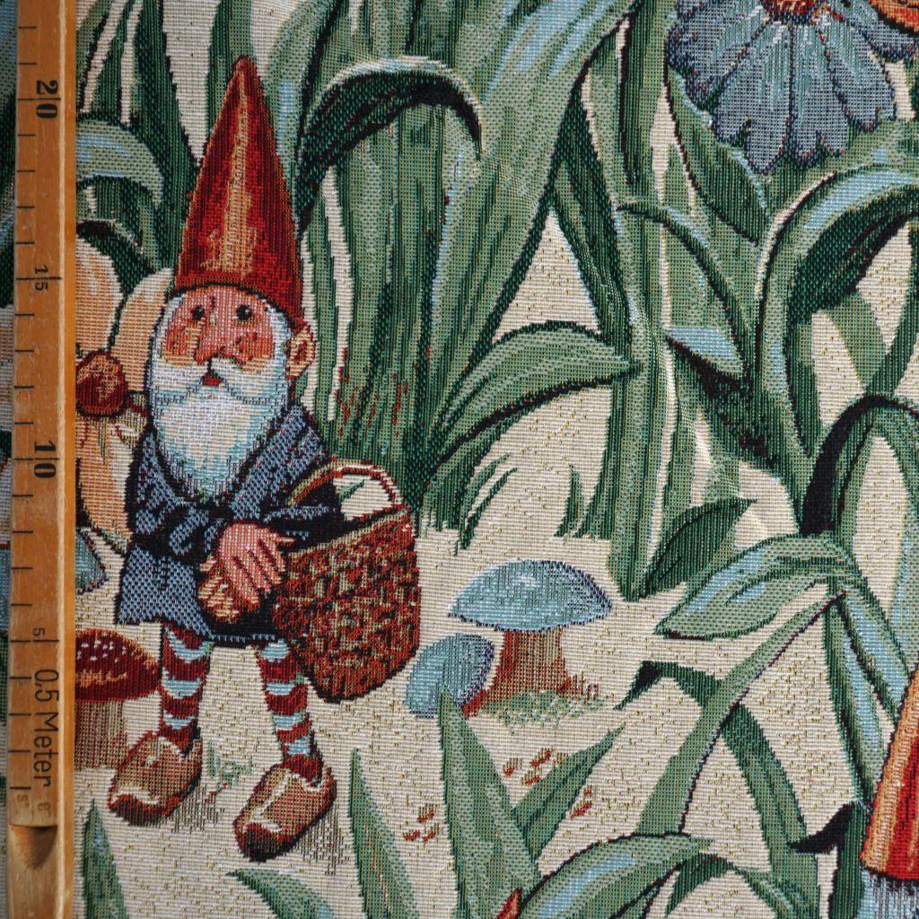 Gobelin Dekostoff Zwerge im Garten